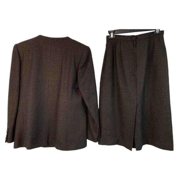 VTG Kasper Size 6/8P Wool Plaid Blazer & Skirt Set Suit Black Plaid 7220 - Picture 4 of 8